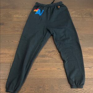 Aviator Nation charcoal gray Sweatpants with Rainbow Logo